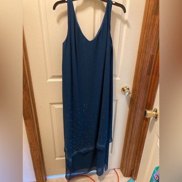 Ursula of Switzerland teal chiffon sparkles layered dress - Picture 1 of 11